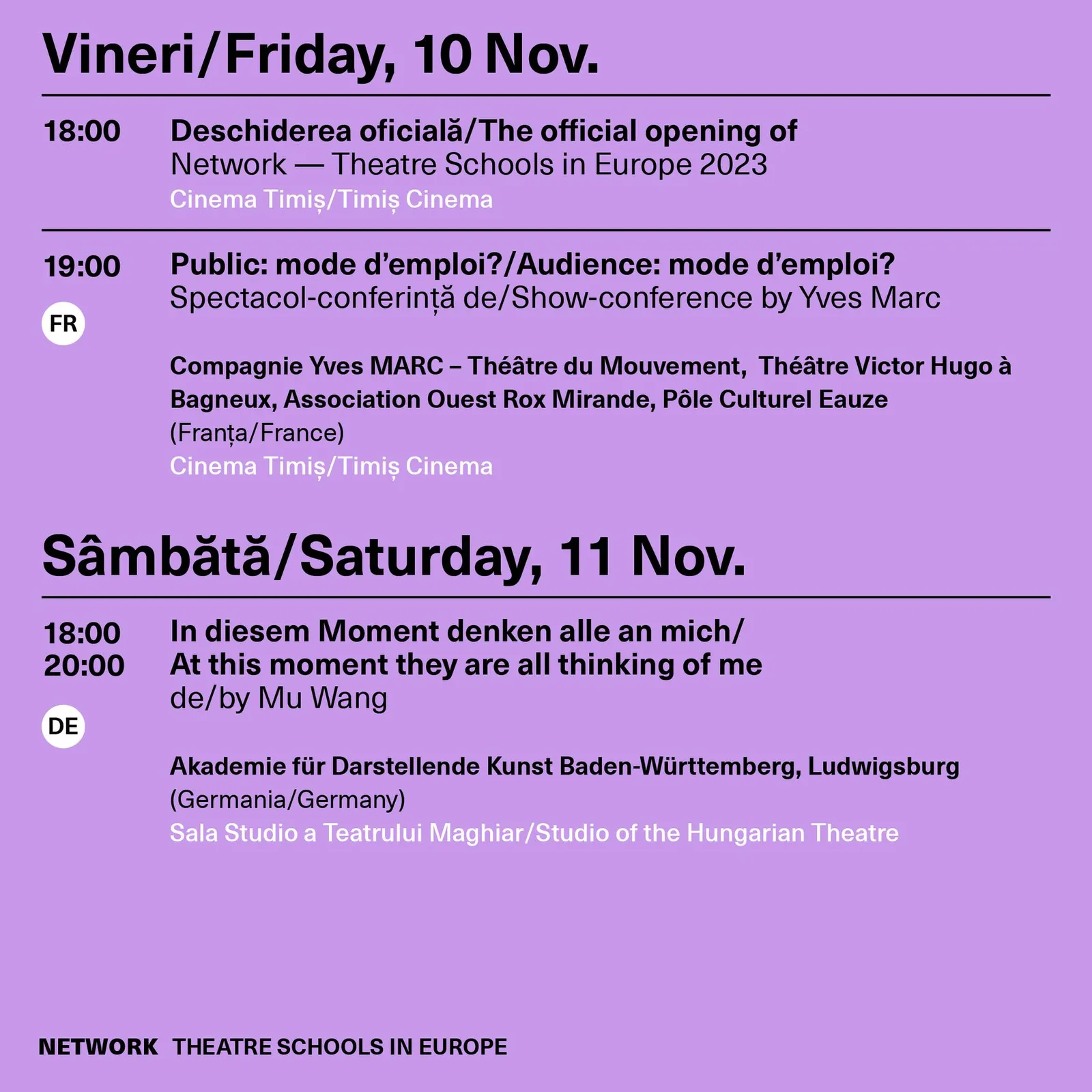 Network Theatre Schools in Europe | Program 10-11.11
