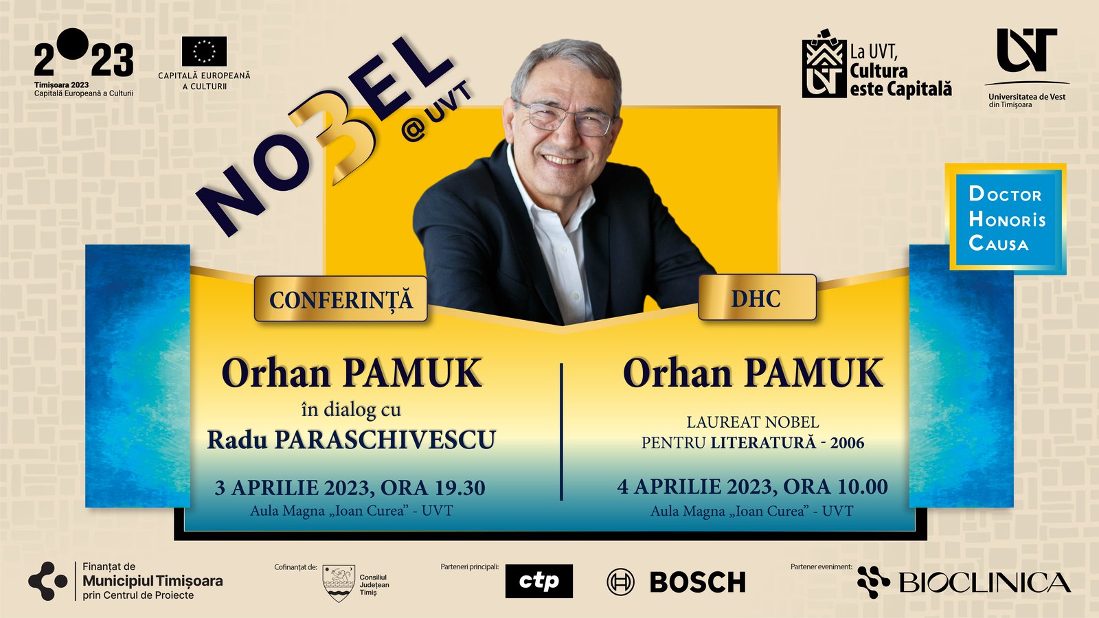 Conferința și Festivitatea DHC – ORHAN PAMUK, laureat al Premiului Nobel pentru Literatură, 3 Aprilie 2023