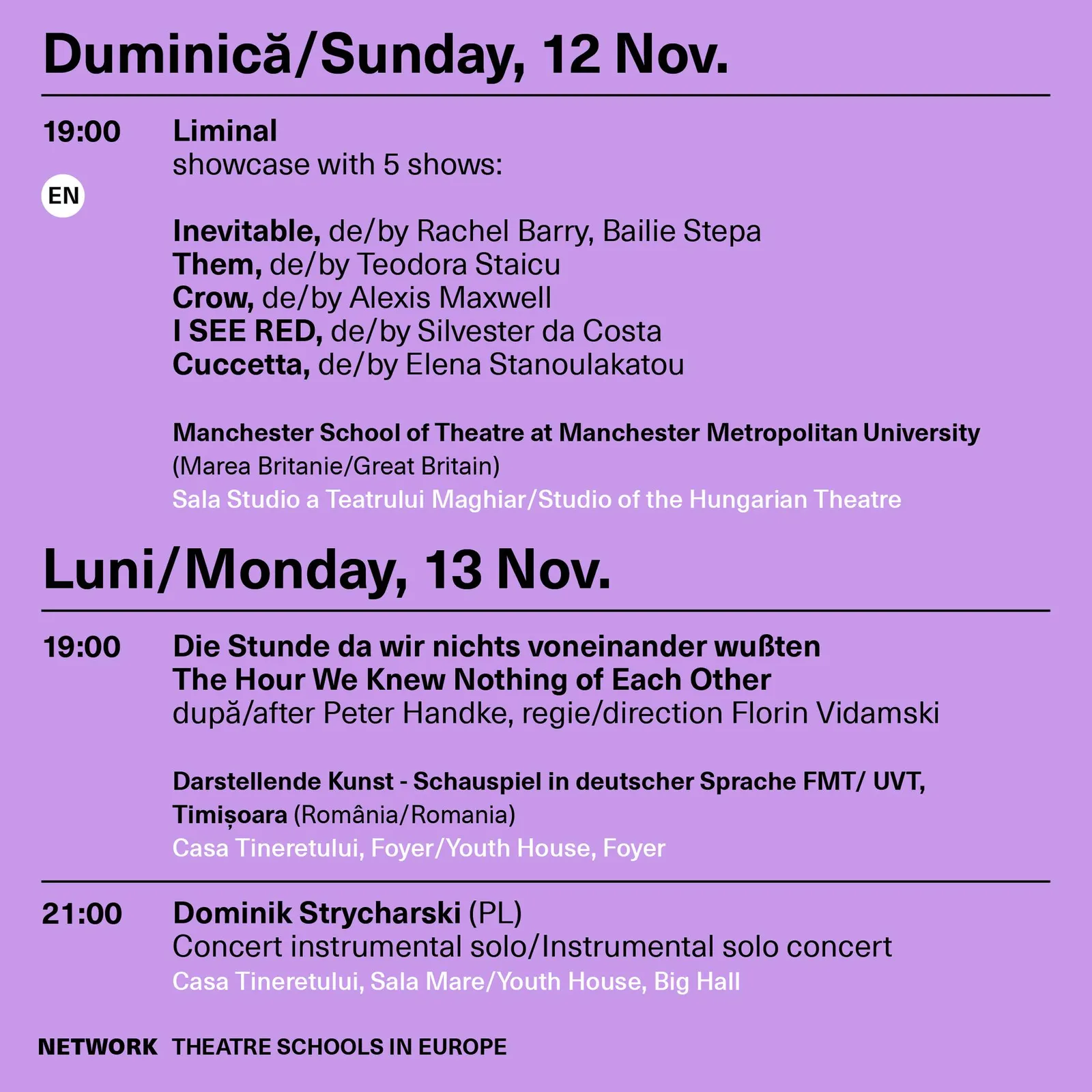 Network Theatre Schools in Europe | Program 12-13.11